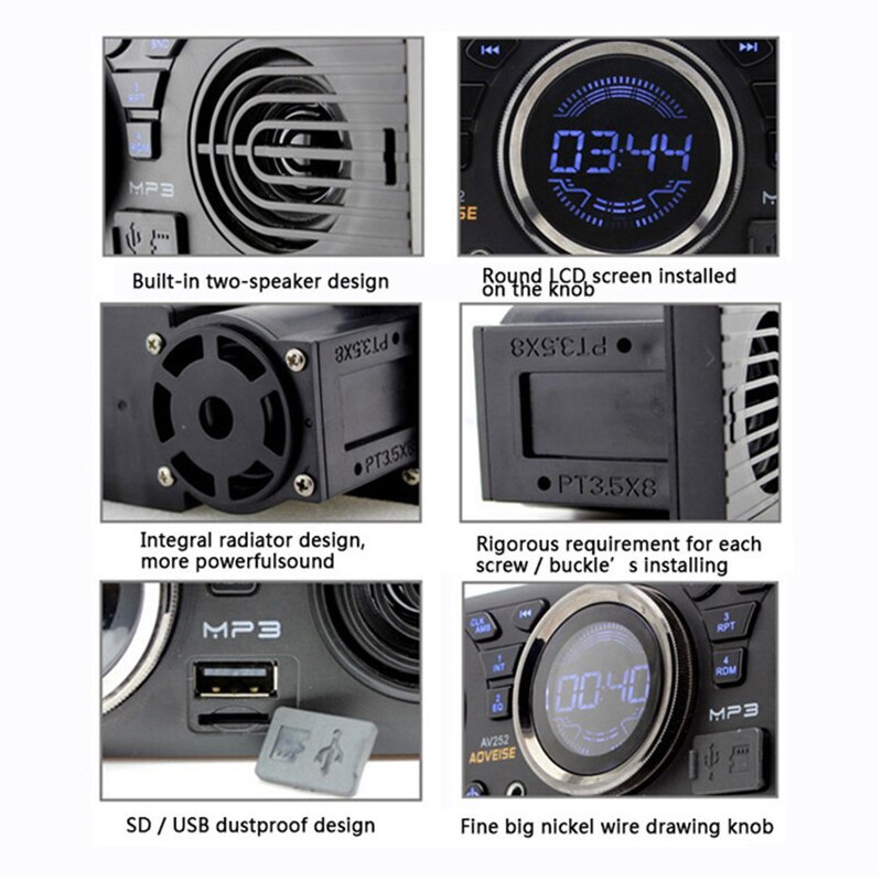 AOVEISE 12V car FM USB SD AUX IN audio stereo AV252 radio built-in 2 speakers Bluetooth handfree in dash MP3 player