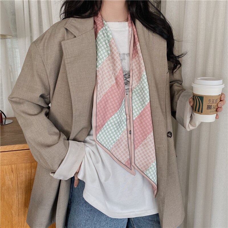 Petite écharpe en soie étroite longue bande petite écharpe rétro foulard en soie sauvage imprimé châle attaché cheveux foulard en soie attaché sac Streamer: L12