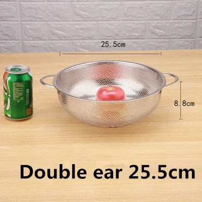 stainless steel round hole basket fruit drain rice Mesh Sifter Colander Strainer Sieve Rice Food Basket Cleaning Kitchen Clips: Ivory