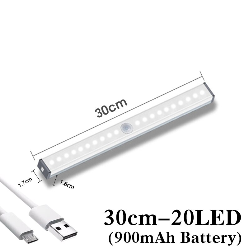 5V Dc Usb Oplaadbare Noodverlichting Led Bar Lichten Pir Motion Sensor Keukenkast Garderobe Wandlamp Magnetische Closet licht: 30cm 20leds / Warm White