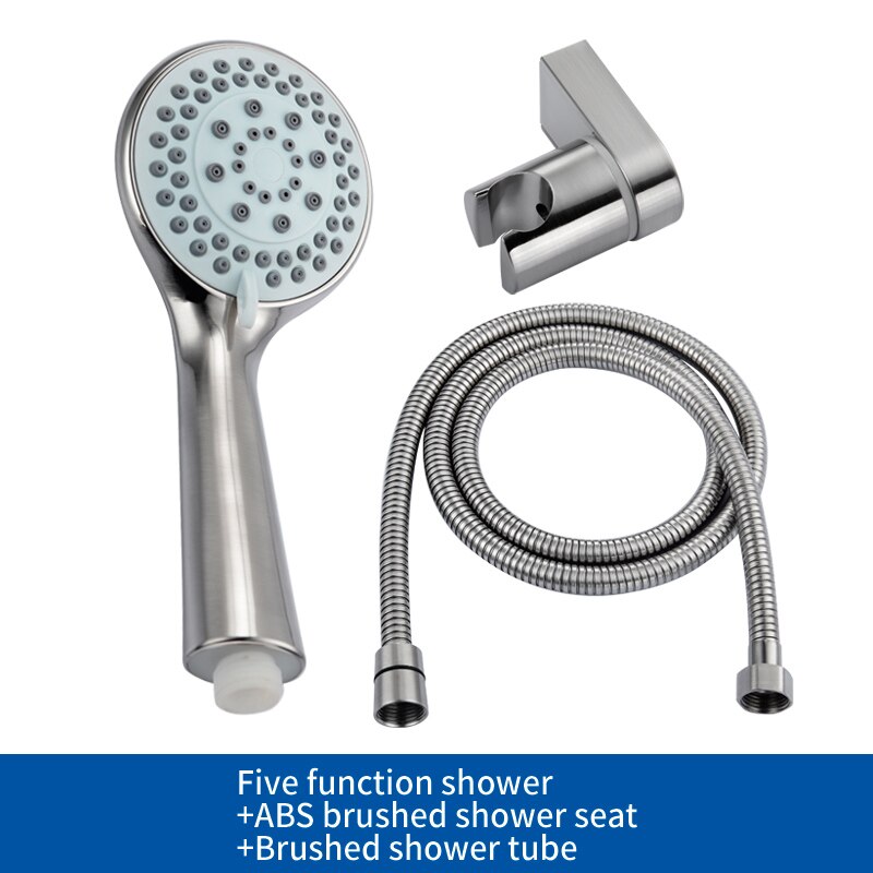 5 Functions Hand Held Shower Head Brushed Nickel Shower Set With Hose Wall Mounted Shower Set: With ABS Holder