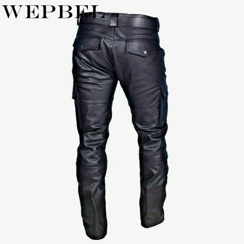 Wepbel Mannen Straight Pu Lederen Broek Biker Moto Lange Lederen Losse Street Style Steampunk Broek Rock Roll Lange Broek