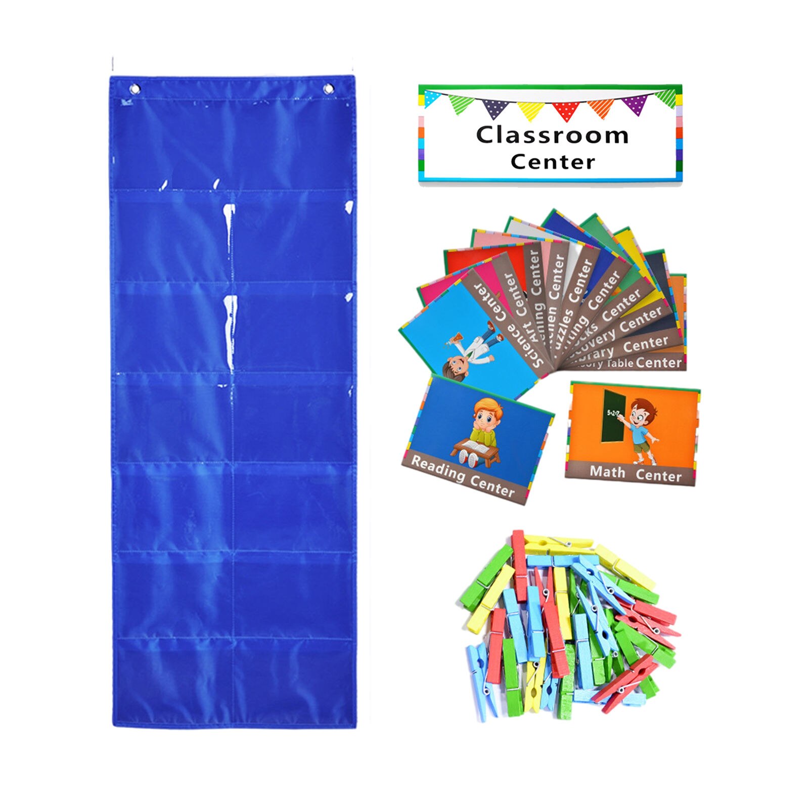 Management Pocket Chart 12 Subject Cards Table Durable Material Assigned Student Behavior for School Kindergarten Wall Newspaper