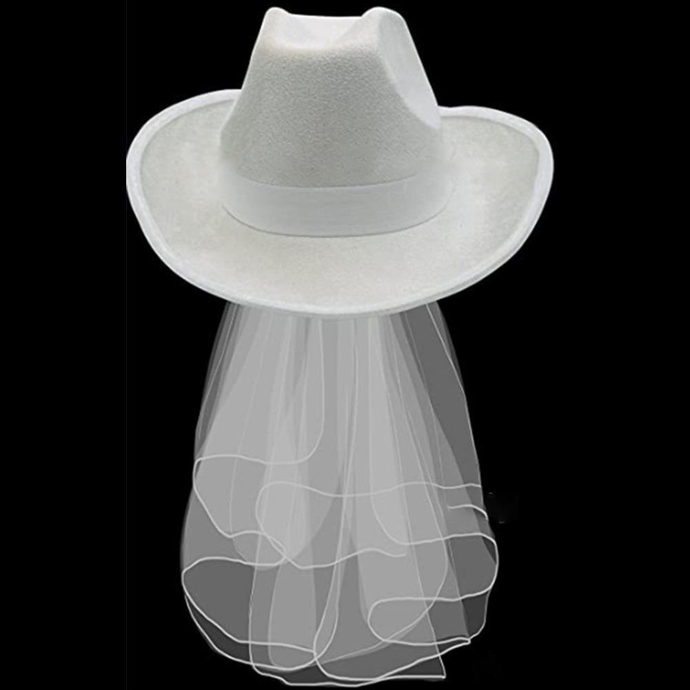 Cowgirl Hat with Veil Western Bride Cowgirl Hat Summer Beach Hat Wide Brim Dress Women Caps Face Veils Wedding Hats for Women