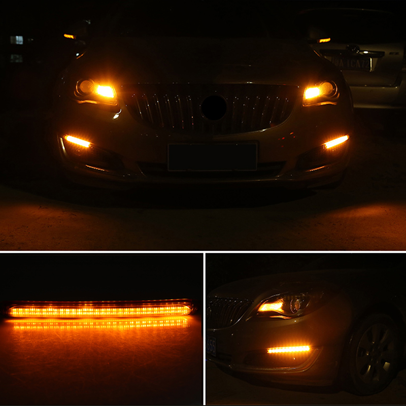 Luces de circulación diurna DRL para coche, tira Universal para faros delanteros de coche, señal de giro secuencial, luz diurna de flujo amarillo drl para coches, 12v, 2 uds.