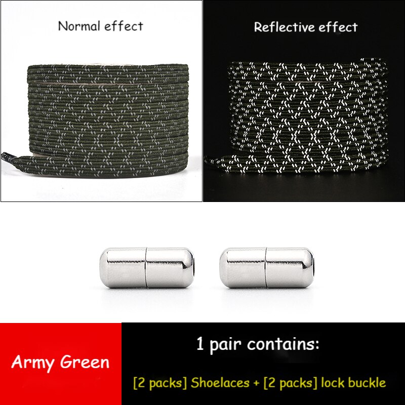 Cordones elásticos reflectantes sin lazos para zapatillas, cordones de goma para zapato que No se ata, planos y rápidos para niños y adultos: Army Green