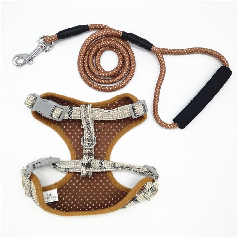 GLORIOUS KEK Harnas Hond Chihuahua Kleine Dog Harness en Leash Set Plaid Verstelbare Gewatteerde Harnas Vest met Wandelen Lead Handvat