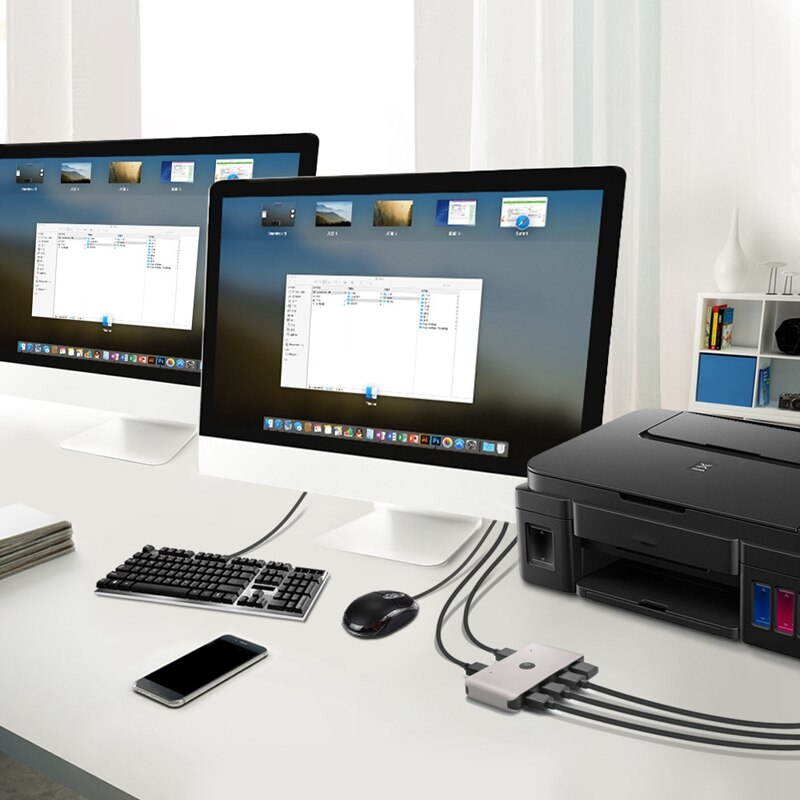 KVM Switch 4 Port 2.0 Switch Box USB for Keyboard Mouse Printer Monitor with 2 Cables