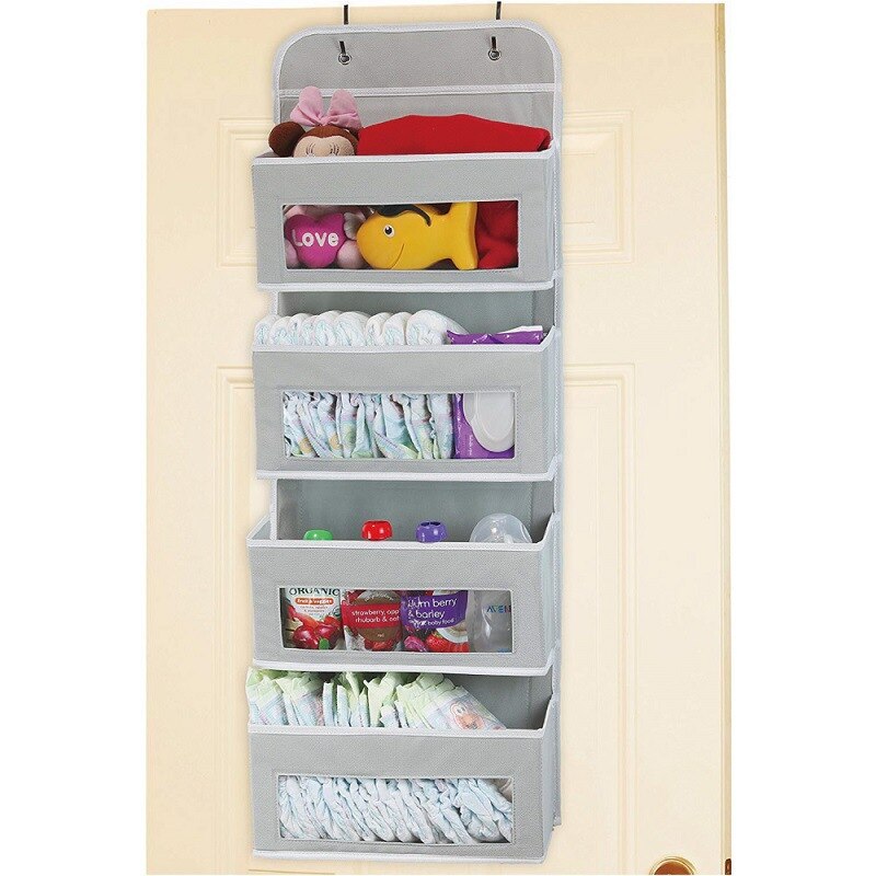 Layer Fabric Over The Door Organizer Gray Foldable Door Organizers Nursery Closet Storage, Large Hanging Door Organizer