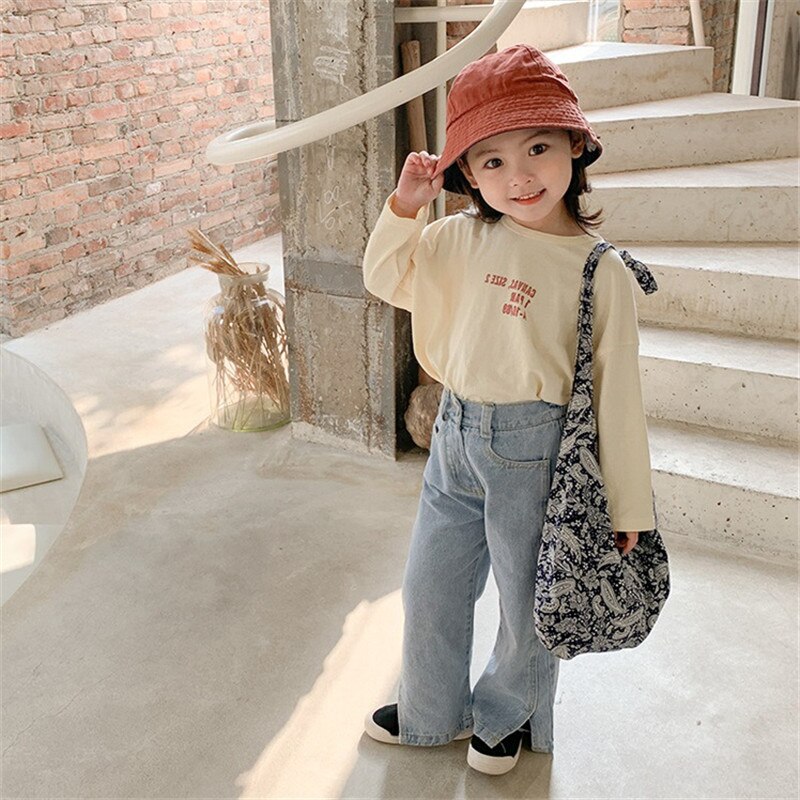 2-8T Jeans for Girls Toddler Kid Clothes Split Denim Pants Streetwear Infant Childrens Trousers Outfit