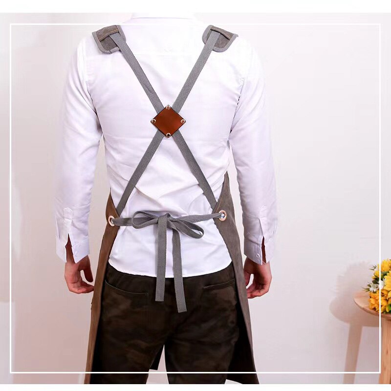 Canvas Chef Apron Cross Back with Pockets for Women Men Adjustable Strap And Large Pockets ApronKitchen Cooking Baking Bib