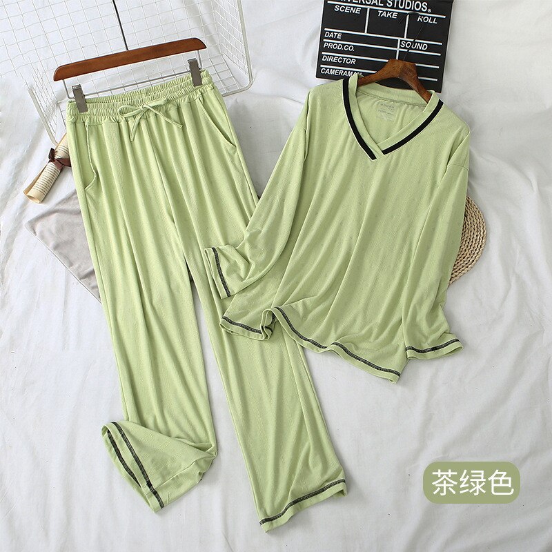 Dames katoenen lange mouwen homewear zomer herfst pyjama set dames homewear dames katoenen pyjama zomer homewear pak homewear: Munt