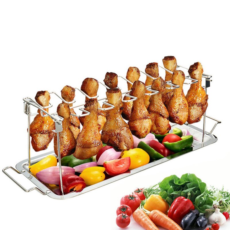 Soporte Vertical de acero inoxidable para asar pollo, parrilla, horno ahumador, accesorios para barbacoa