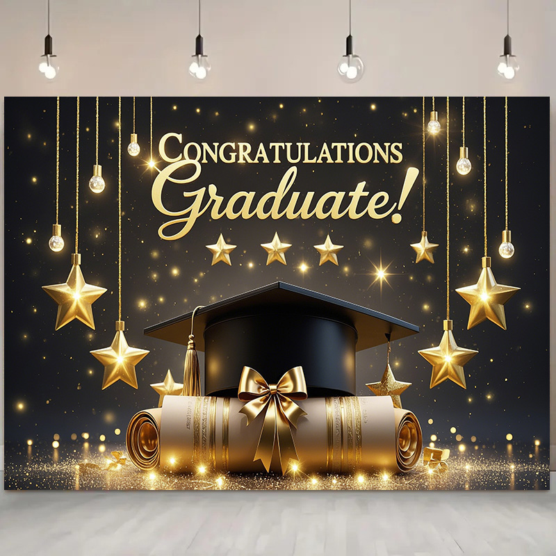 Photography Background for Graduation Ceremony, School Events Bachelor Hat Polyester Congratulation Graduation for Home Wall: M / Deep Sapphire