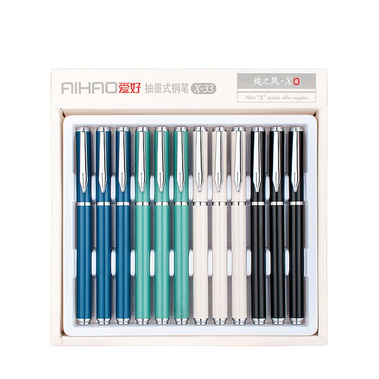 Pluma estilográfica de Clip plateado de 1 pieza, negra, blanca, azul, verde, para elegir, Punta pequeña de 0,38mm, bolígrafos de tinta metálica para escribir para estudiantes