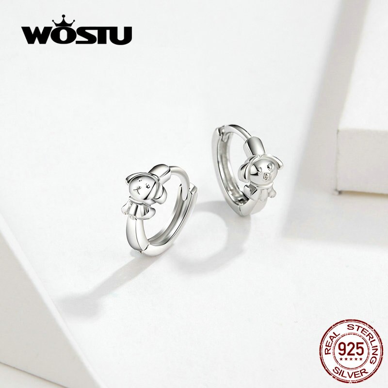 WOSTU Puppy Hond Hoepel Oorbellen 100% 925 Sterling Zilver Kleine Oorbellen Voor Vrouwen Wedding Zilver 925 Sieraden CQE662