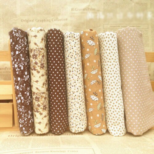 Series 7 pieces Assorted Pre-Cut Bundle Charm Cotton Quilt Fabric 25cm x 25cm for DIY Sewing Craft Flower Fabric: Coffee Series
