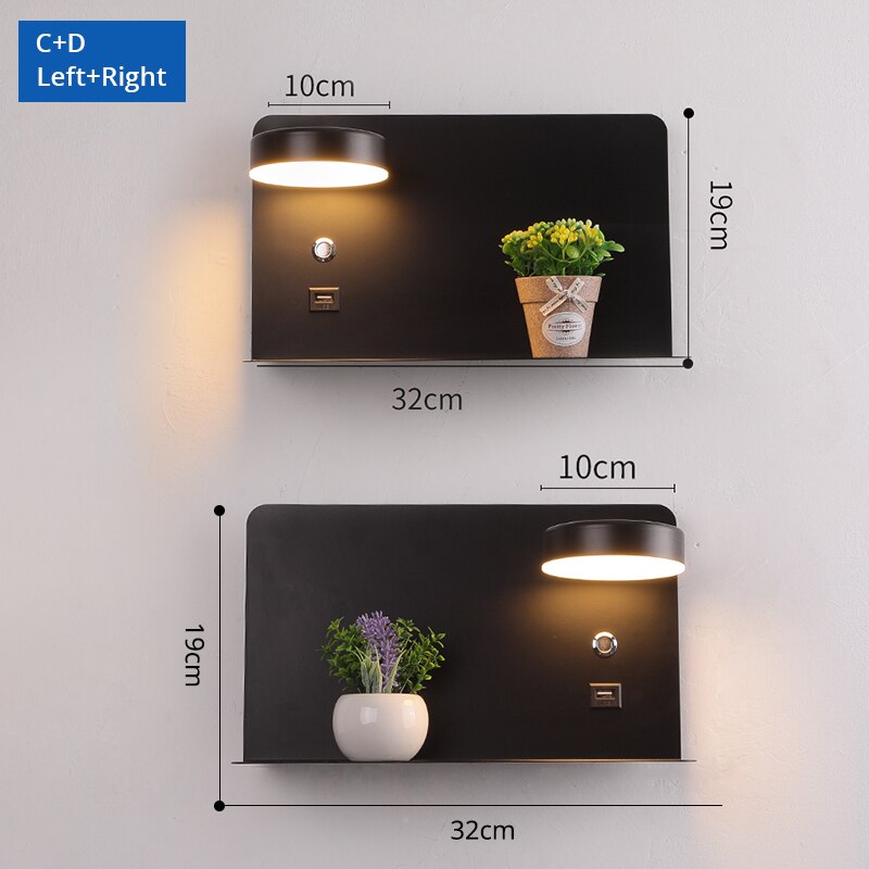 Led væglamper med kontakt og usb interface hvid sort lampe armatur gang gang belysning kunst armatur wandlamp
