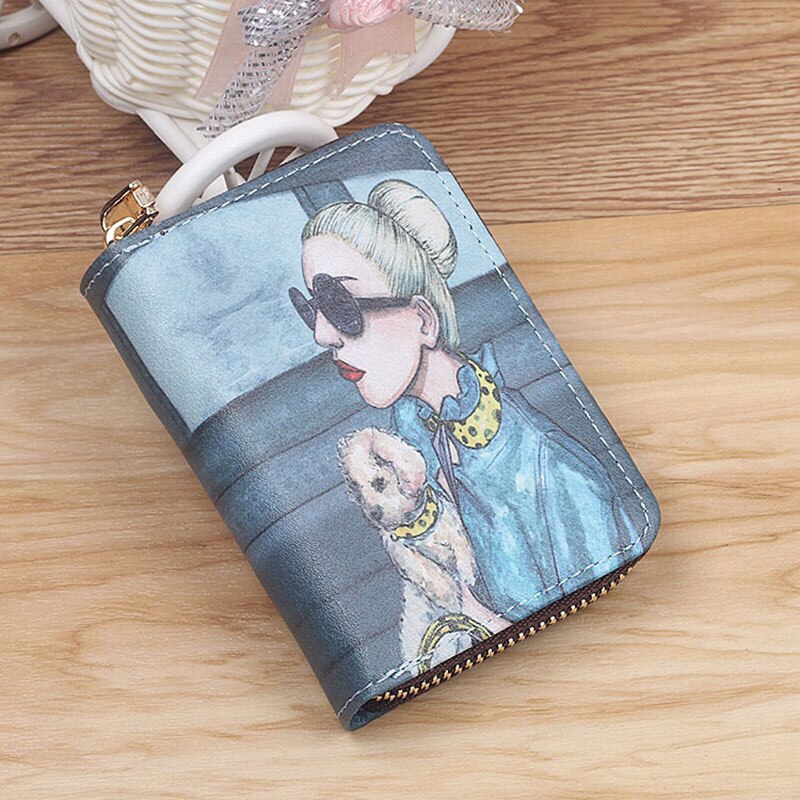 Animals Printed Women Card Bag PU Leather Wallet Cartoon Business Card Case Credit Card Holder Girl Zipper Clutch Bag: 14