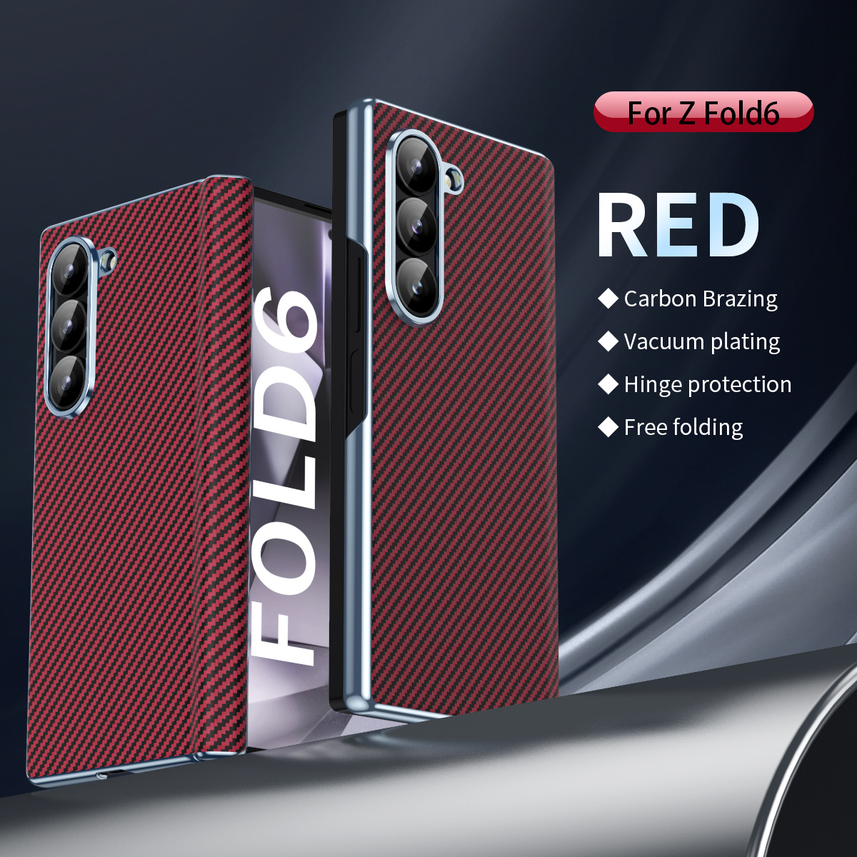 Koolstofvezel Funda Case voor Samsung Galaxy Z Fold6 Fold4 Fold5 Fold 6 5 4 Anti-kras Coque Anti Trillingen Scharnier Telefoon Cover: Aluminium / Rood