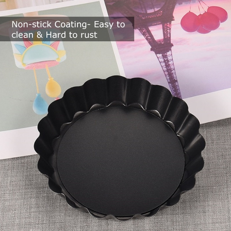 2/4/8 pcs Non-Stick Tart Quiche Flan Pan Molds Pie Pizza Cake Mold Removable Loose Bottom Fluted Heavy Duty Pizza Pan Bakeware