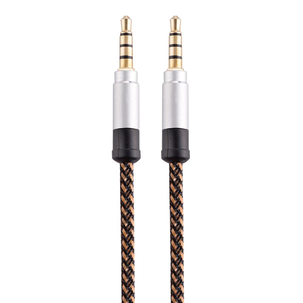1.5m nylon jack lydkabel 3.5 mm til 3.5mm aux kabel hann til hann kabel gullplugg bil aux ledning til iphone 7 til samsung til bil: Brun