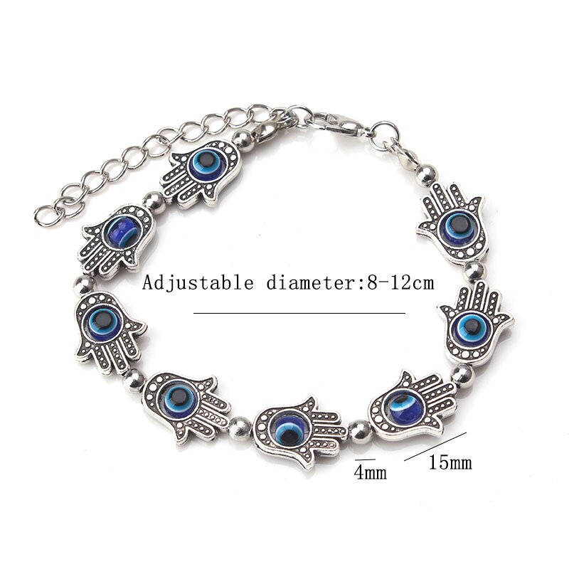 1 String/Lot Rhodium Kleur Fatima Hand Evil Eye Kralen Ketting Verstelbare Armband Armband Voor Vrouwen Boze Oog armband
