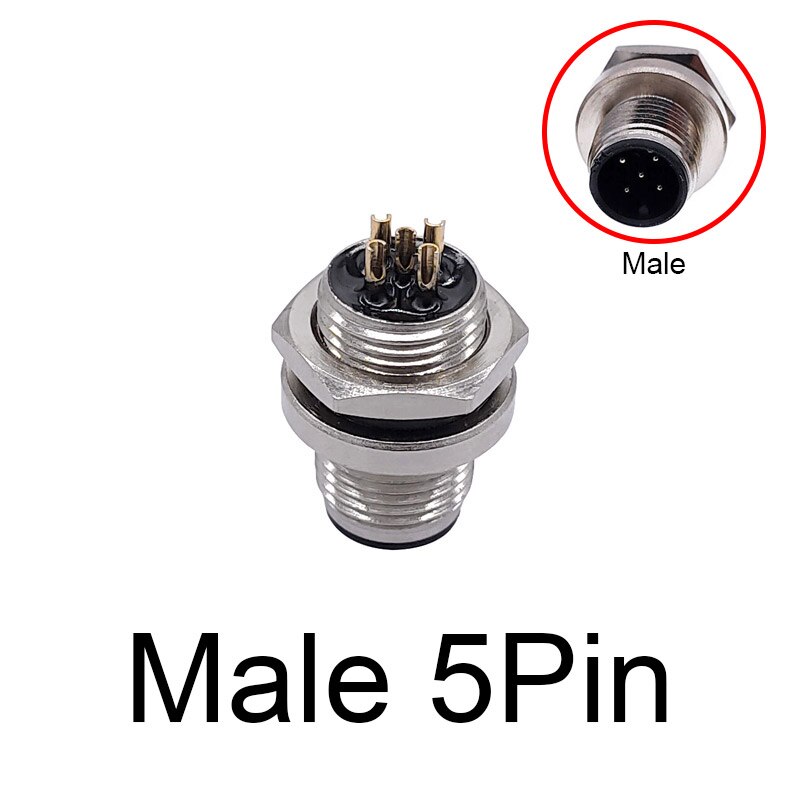 M12 Sensor Connector panel back mount Waterproof Flange Socket threaded coupling Male&amp;Female 3 4 5 8Pin A Type: Male 5pin