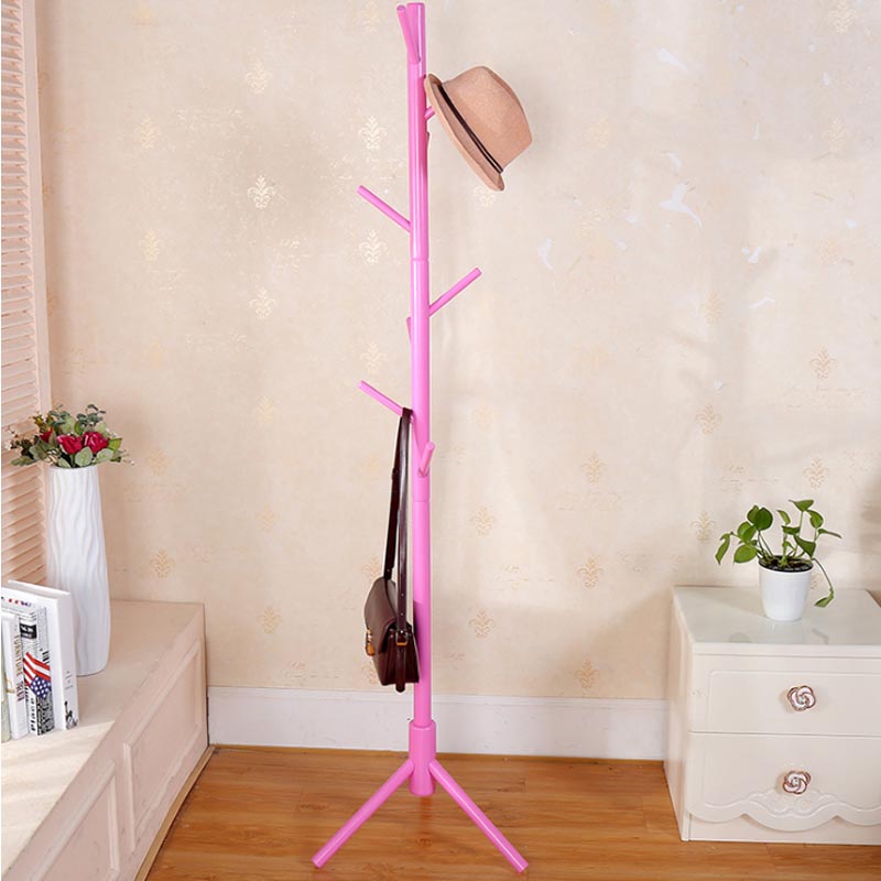Perchero de madera Premium de pie con 8 ganchos, Perchero de tronco de árbol, abrigos, sombreros, bufandas, bolsos de ropa: pink
