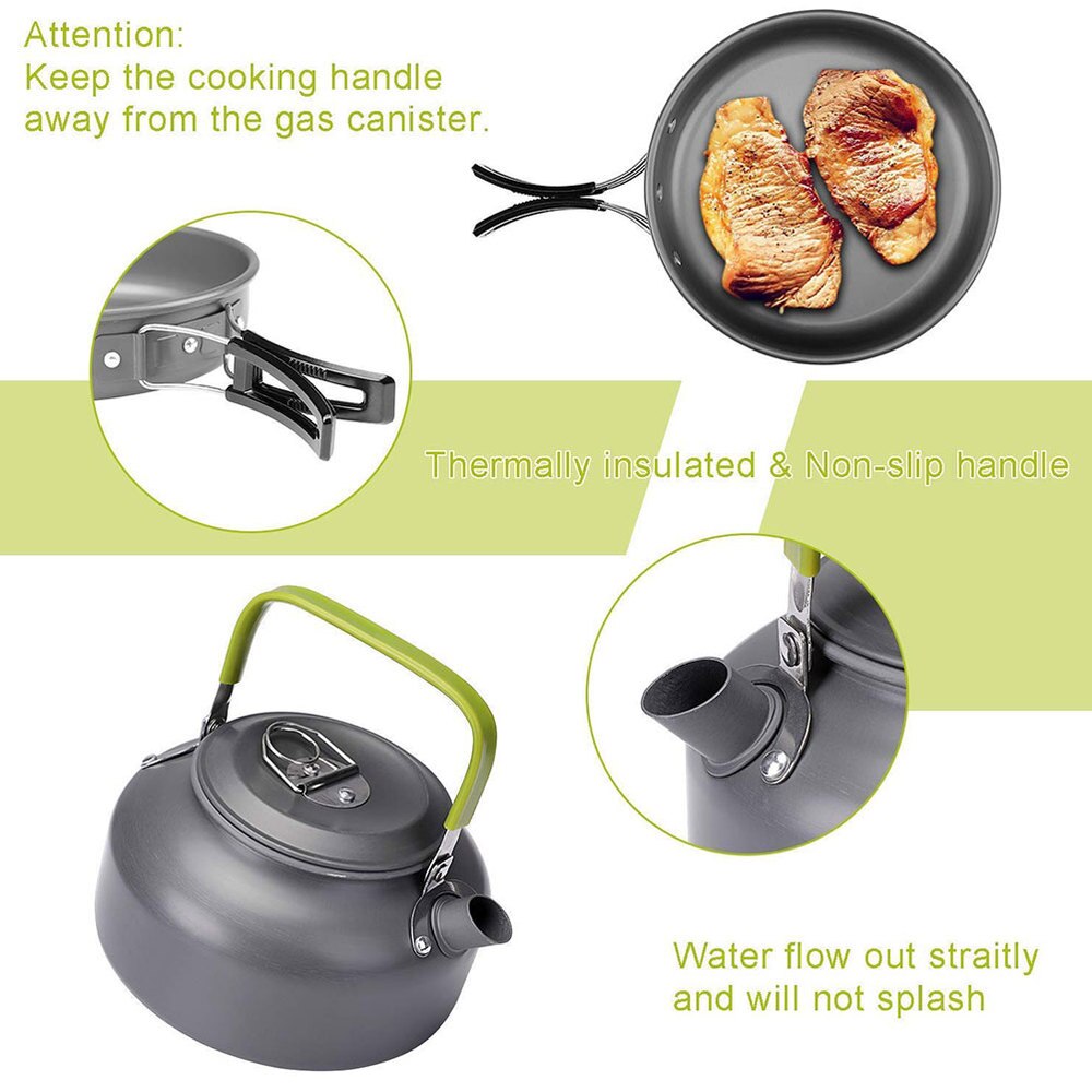 1 sæt bærbar kogegrej tekande med kopper campingkrukke sæt holdbar kogepande til udendørs grill køkken (sort)