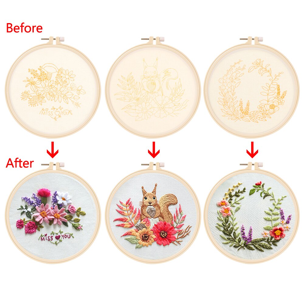 DIY Art Sewing Craft Circle Embroidery Kit Needlework Embroidery Cross Stitch Kits for Beginner Hand-stitched Home Decor