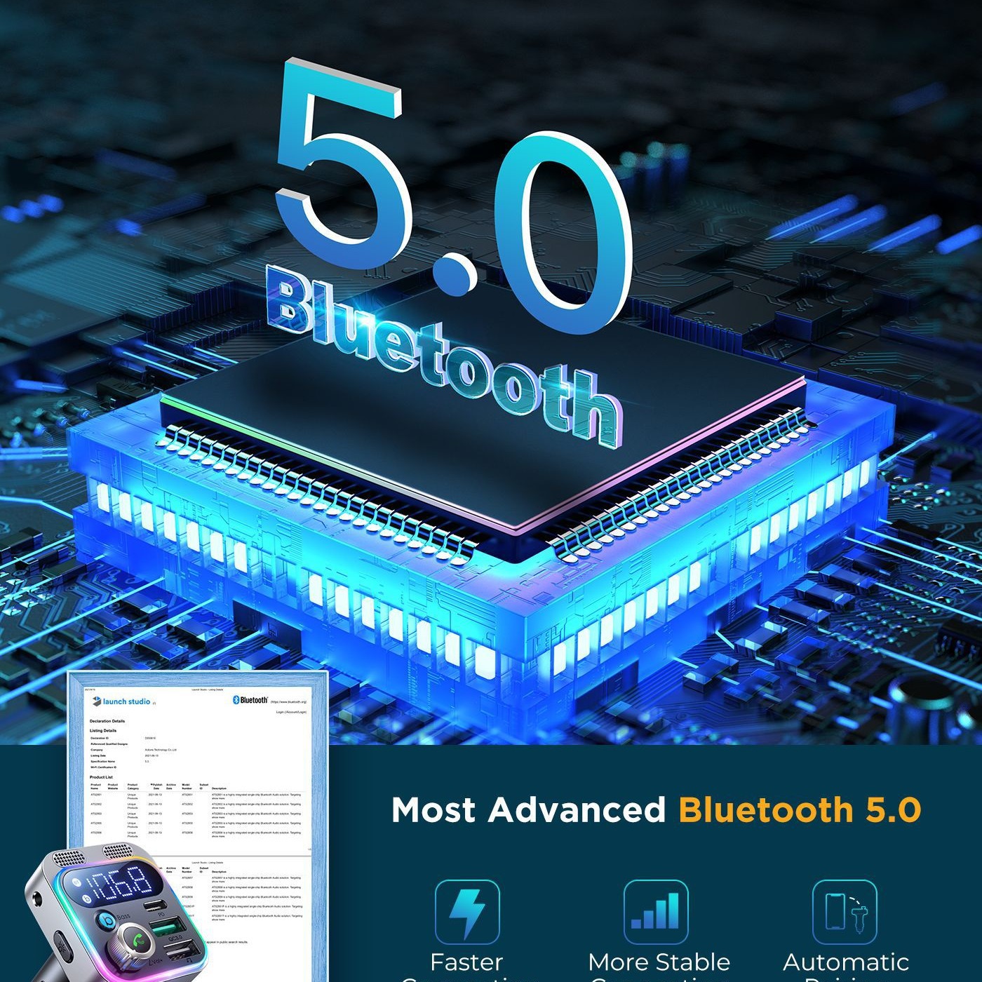 Transmisor FM Bluetooth para coche, transmisor FM Bluetooth 5,3, cargador de 3 puertos para coche, cargador rápido FM/AUX, accesorios electrónicos