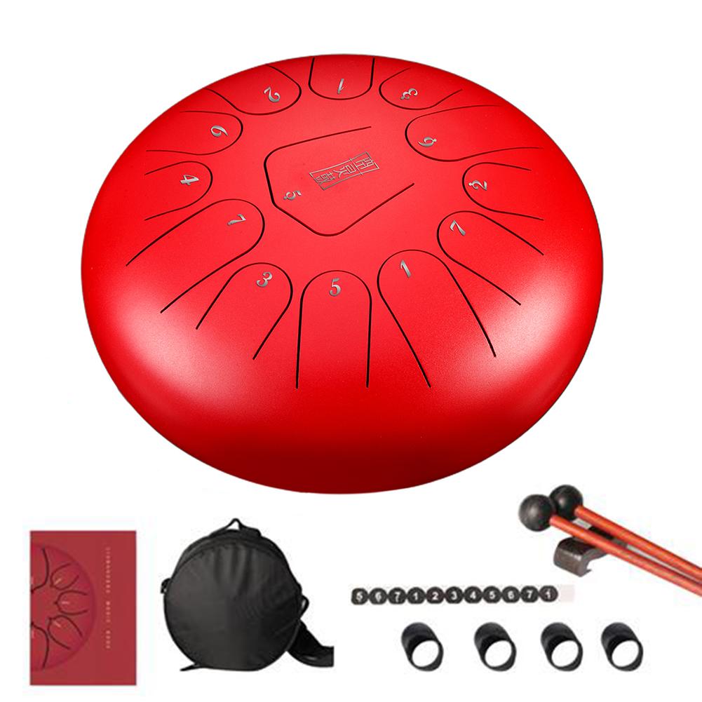 12 Inch 13 Notes Drum Kit Steel Tongue Drum Tune C Empty Spirit Drum Percussion Hand Pan Drum With Mallets Percussion Instrumen: vermilion