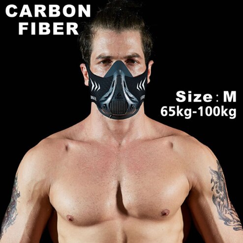 Fdbro sport løbemaske træning fitnesscenter træning cykling elevation cardio udholdenhed vejrtrækning stor højde konditionering sport maske: Kulfiber m