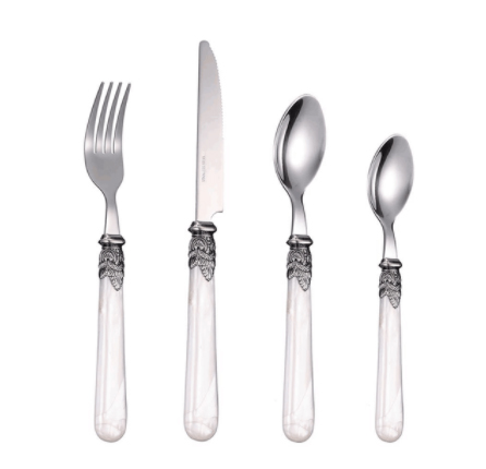 Katylin bestick set 24- delar akryl handtag rostfritt stål servis set restaurang bröllop bestick  pl0015: Default Title
