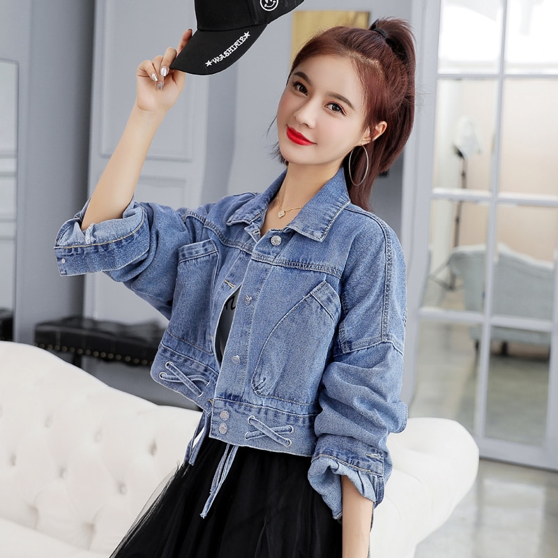 Large size S-5XL spring fat mm large pocket short section was thin denim jacket and coat dress two-piece