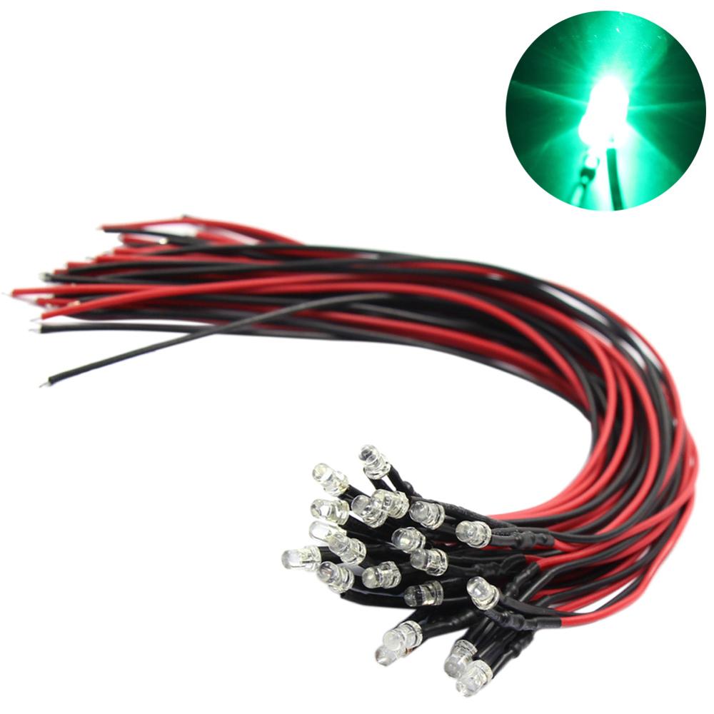 20pcs White /Blue /Green/ Red /Yellow LED Lamp Light Set 20cm Pre Wired 3mm 12V DC L123 model train ho scale railway modeling: Green