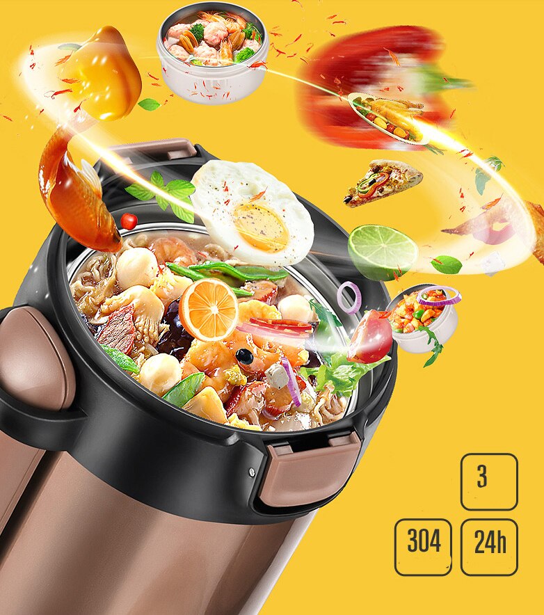 Double-Wall Vacuum Lunch Box 24 Hours Insulation Food Container Adult Kids Thermos Bucket Free Heat Preservation Bag and Spoon