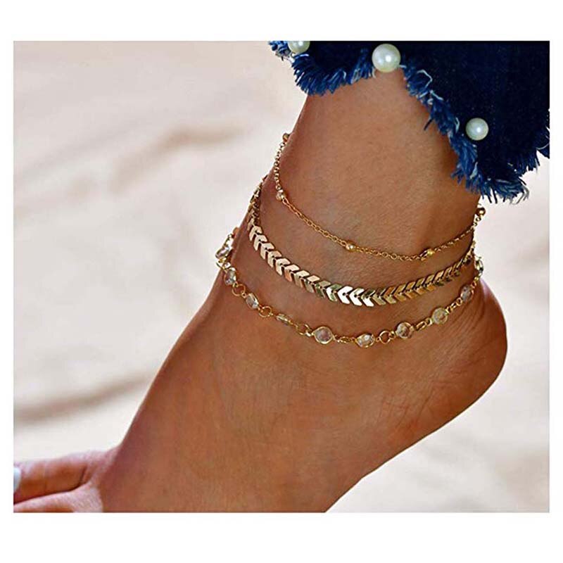 Heart Female Anklets Barefoot Crochet Sandals Foot Jewelry Leg On Foot Ankle Bracelets For Women Leg Chain Beach Summer