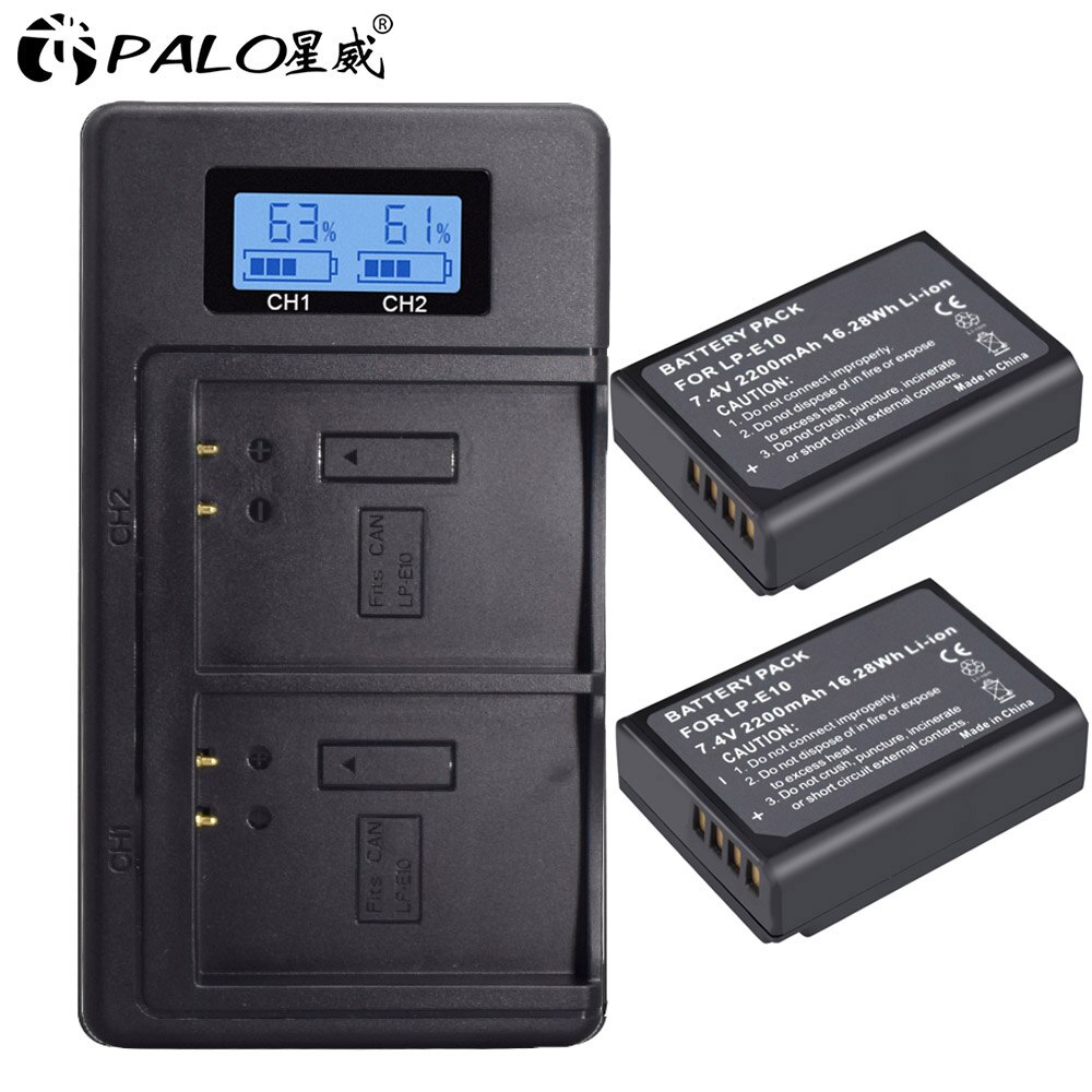Lp -e10 lp e10 lpe 10 kamera batterier+lcd usb dobbelt oplader til canon eos 1100d 1200d 4000d kiss  x50 x70 rebel  t3 t5 t6 lp-e10: Oplader -2 batteri