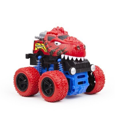 Children's four-wheel drive inertial off-road vehicle boy simulation off-road model anti-fall toy dinosaur car police car: Dinosaur car red