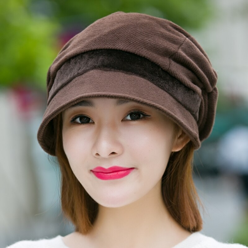 H7703 boina feminina chapéu outono inverno de alta qualidade moda coreana casual boinas boné japonês quente simples ao ar livre estudante menina chapéus: Coffee