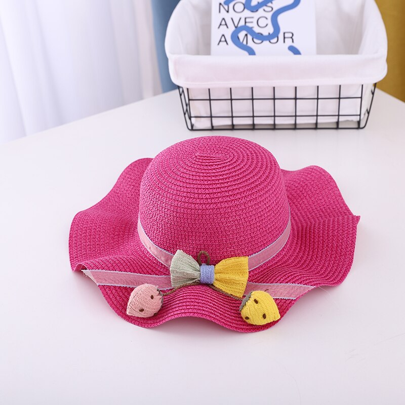 Gorro para el sol niña transpirable de verano sombreros de paja lindo flores dulce princesa sombrero niño protección UV para playa sombrero niños sombreros de 2-6 años: Rose red