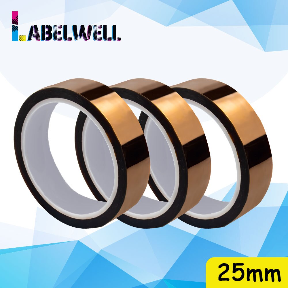 Labelwell 3 uds cinta Kapton 6mm 10mm 20mm 25mm 30mm cinta adhesiva de oro de poliimida para alta temperatura resistente al calor para la industria: 25mm