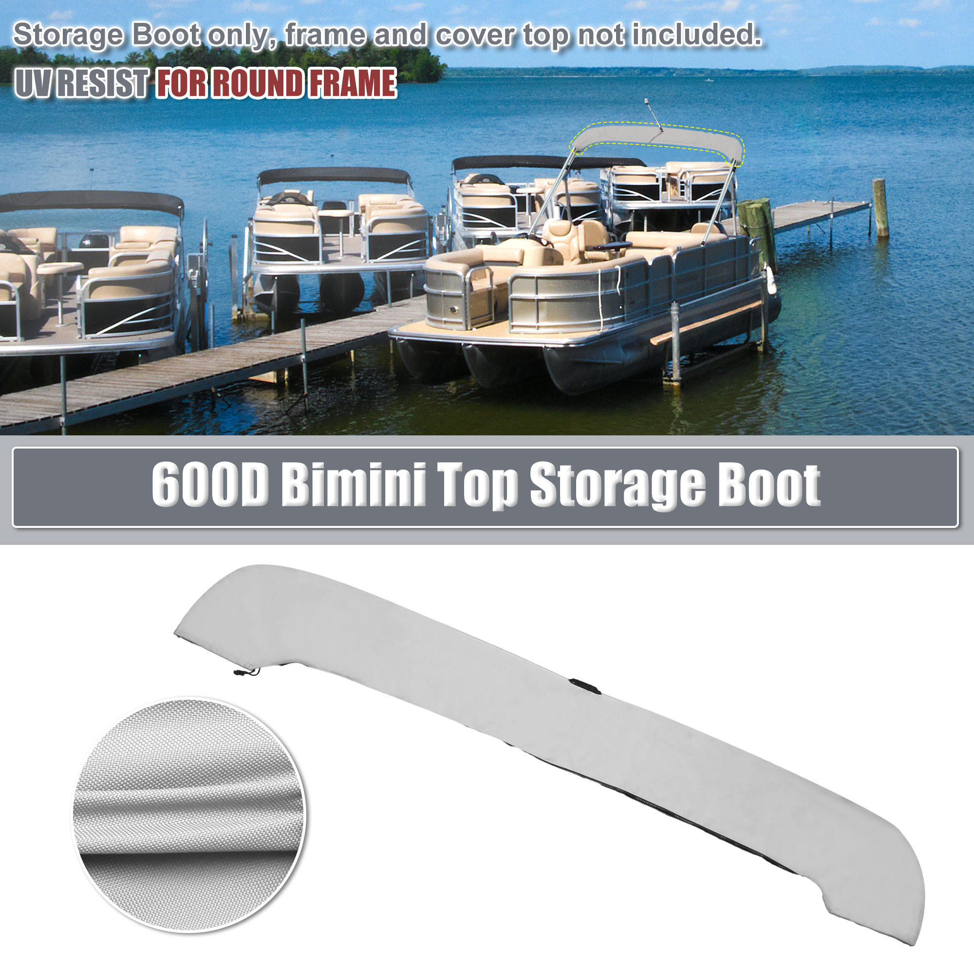 UXCELL Copri bagagliaio portaoggetti superiore Bimini con foro leggero per barca grigio chiaro larghezza 97"-103"