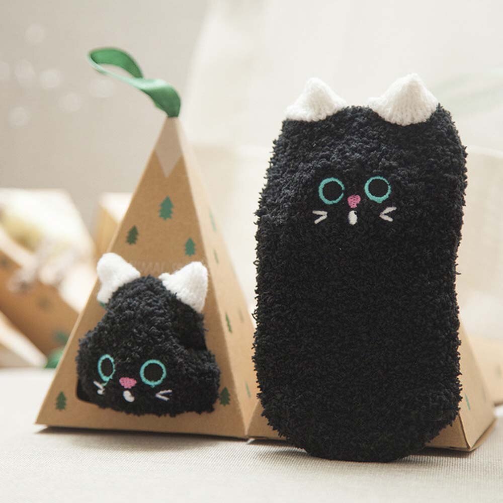 Lente En Winter Kinderen Baby Sokken Cartoon Dier Beer Katten Uil Warme Anti-slip Vloer Kind Meisje Jongen boxed Sokken: Cat