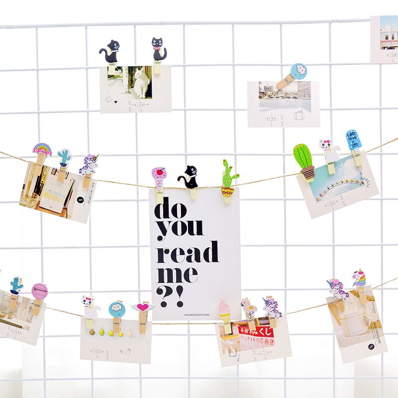 (10 pieces/lot) Cute Cartoon Color Small Wooden Clip Hanging DIY Photo Small Clip Wooden Cartoon Photo Clip