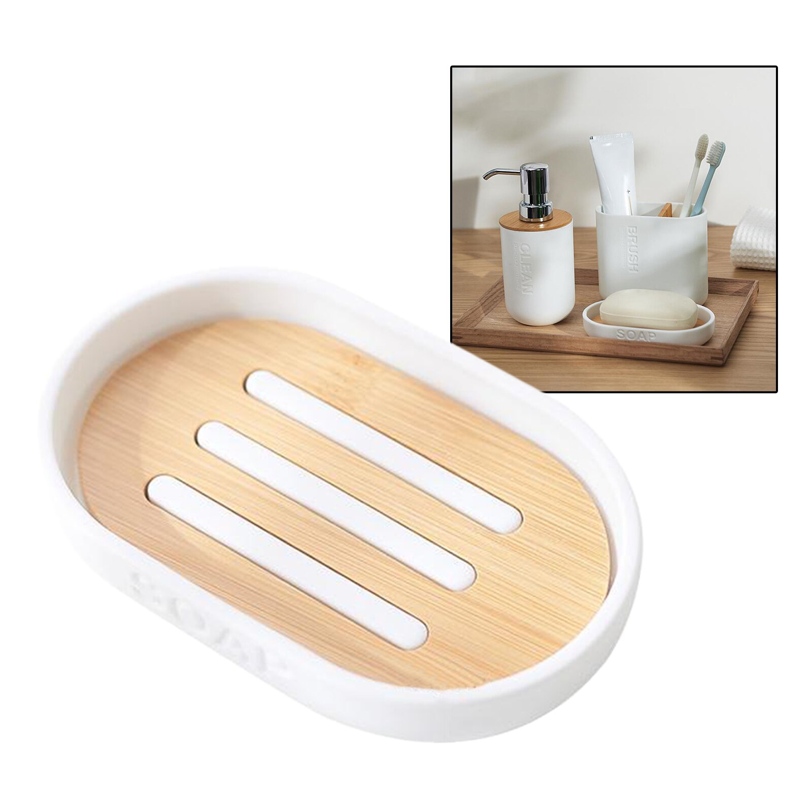 Dispensador de jabón de Set de accesorios de baño, soporte para pasta de dientes, cepillo de baño blanco
