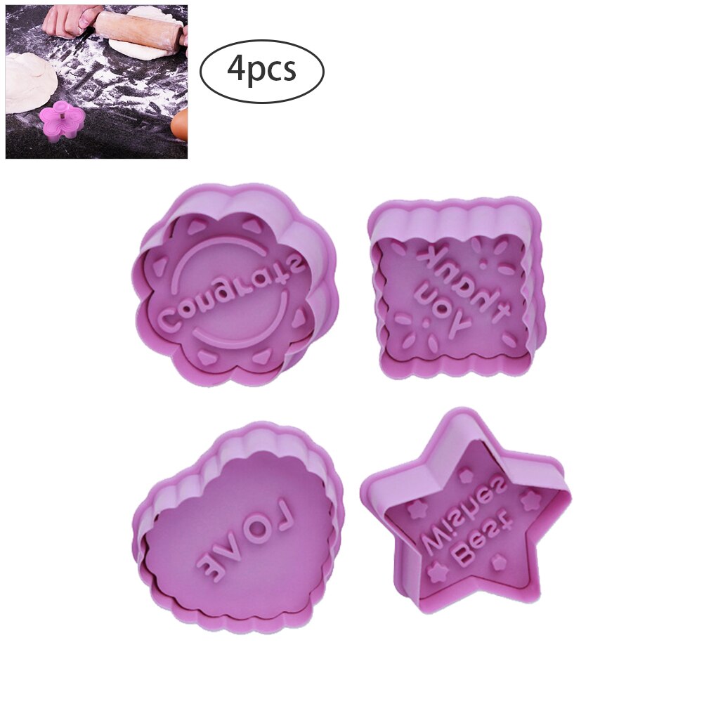 4Pcs Thanksgiving/Kerst Cookie Bakvorm Biscuit 3D Cookie Plunger Cutter Diy Bakvorm Cookie Cutters Gereedschap Mold: A