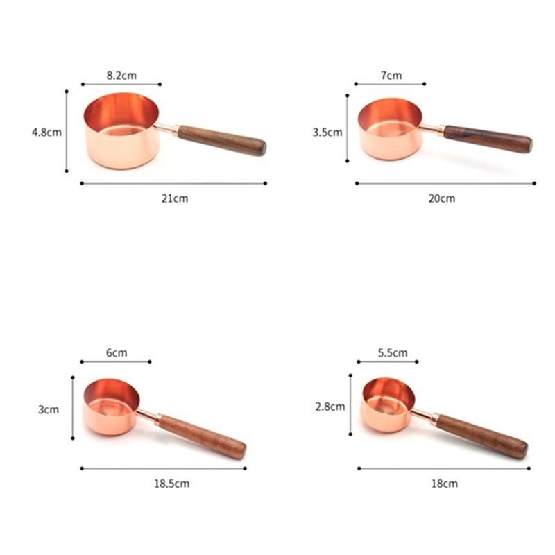 8pcs/Set Walnut Handle Copper Plating Measuring Cup Spoon Cake Sugar Tools Set Dining Bar Baking Tools